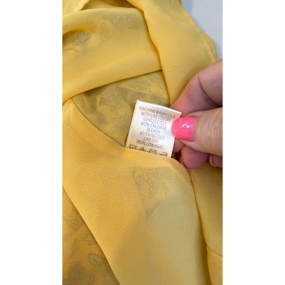 Max Studio Blouse Yellow Floral Ruffle Tie Neck Sleeveless Women Large - Picture 5 of 7